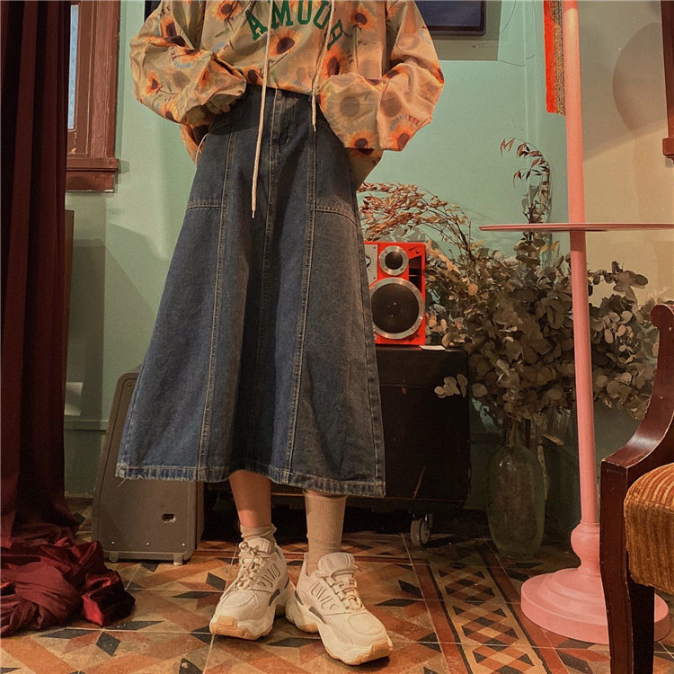 Chân váy dài chữ A lưng cao size lớn dáng rộng vải denim phong cách cổ điển dành cho bạn nữ | BigBuy360 - bigbuy360.vn