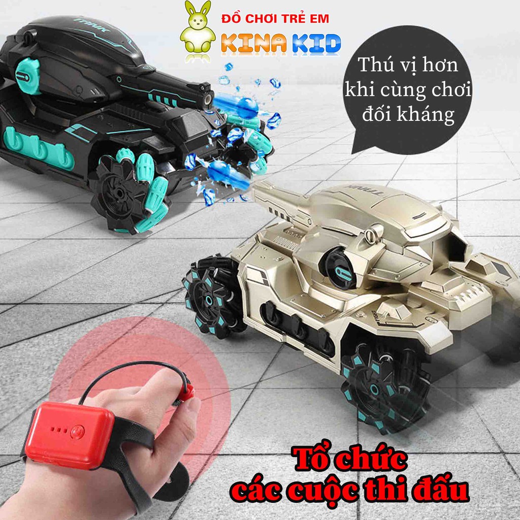 Xe Tăng Điều Khiển Từ Xa Bằng Cảm Biến Đeo Tay Và Remote 2.4Ghz Tank Fight, Xoay 360 Độ, Phóng Hạt Nước