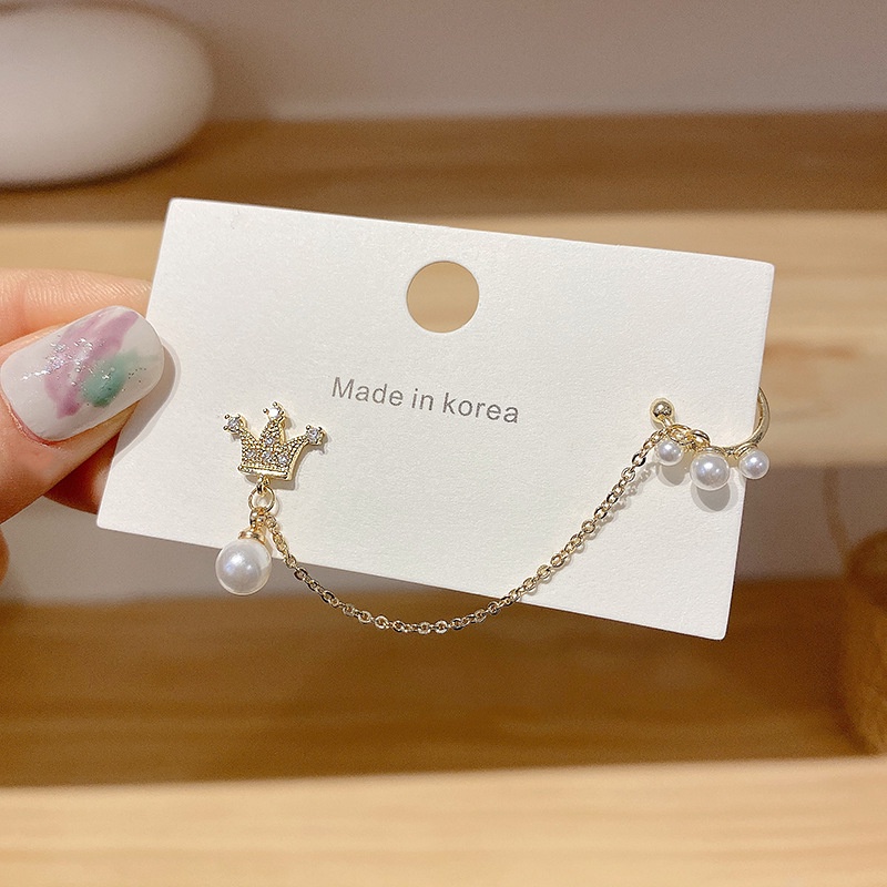 Bộ khuyên tai và khuyên kẹp vành tai dây xích tua rua hình bướm phong cách Hàn Quốc YR