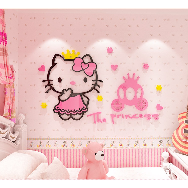 Tranh Mica trang trí tường Hello Kitty màu hồng công chúa Trang trí phòng ngủ cho bé Nhiều Size - EPeBen