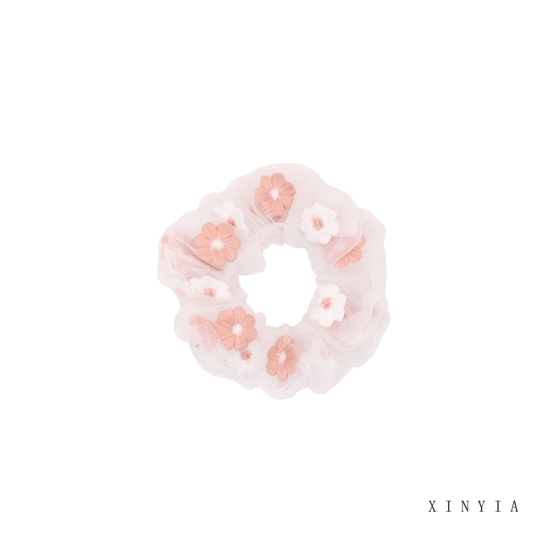 Dây buộc tóc đàn hồi thêu hoa dễ thương thời trang nữ