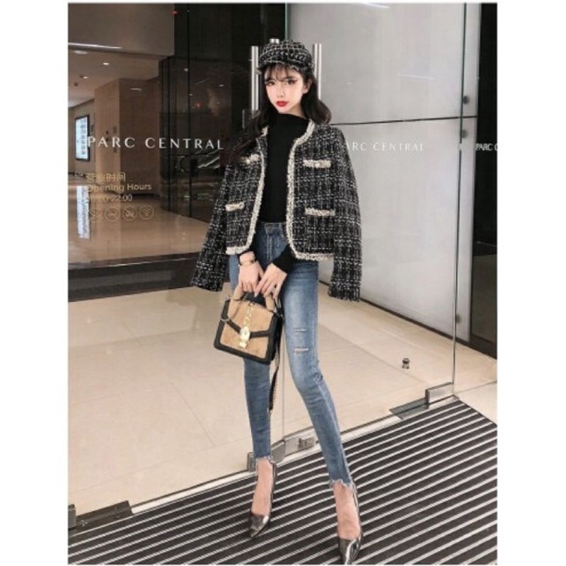 Áo Dạ Tweed Kẻ Sọc Hàng Quảng Châu Có Ảnh Thật