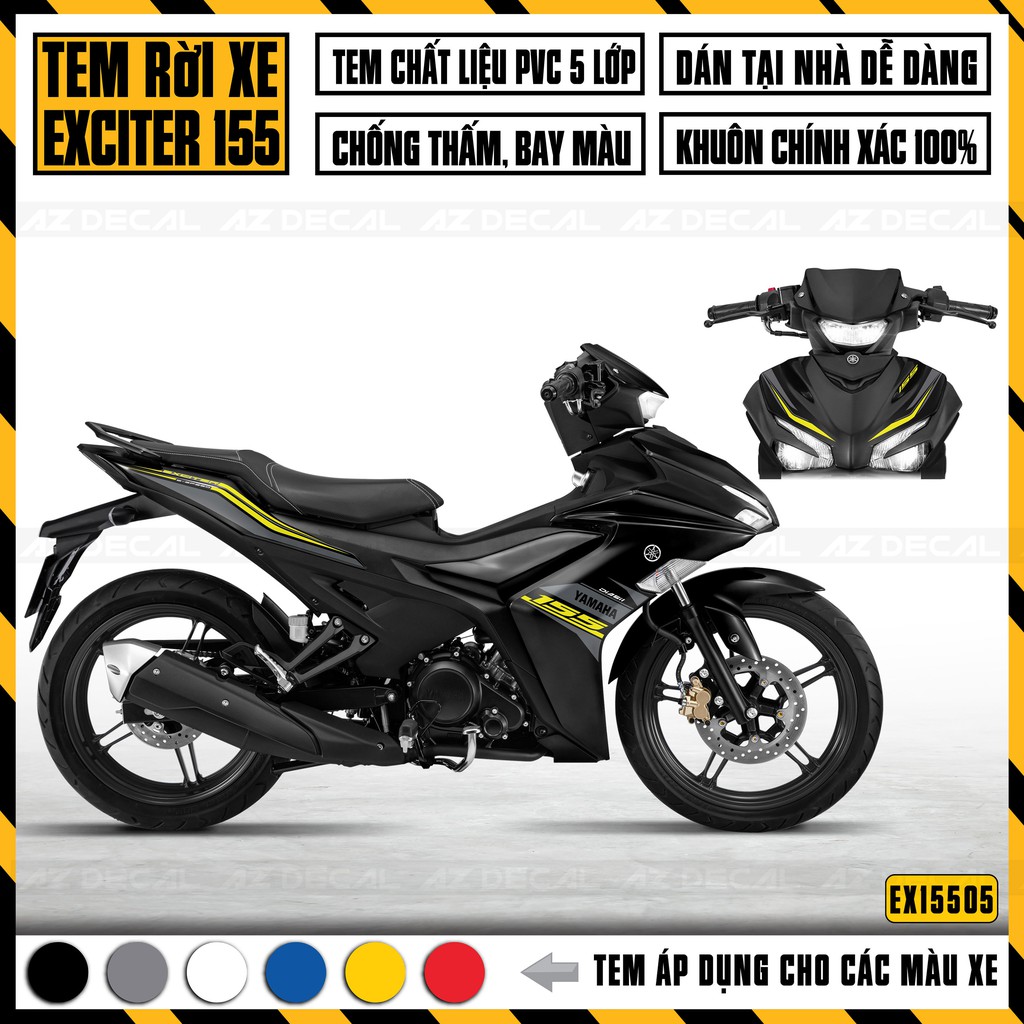 Tem Rời Exciter 155 Mẫu Tem Chỉ | EX15505 | Áp Dụng Mọi Màu Xe Xanh GP, Đỏ, Đen, Trắng | Decal PVC Chống Nước
