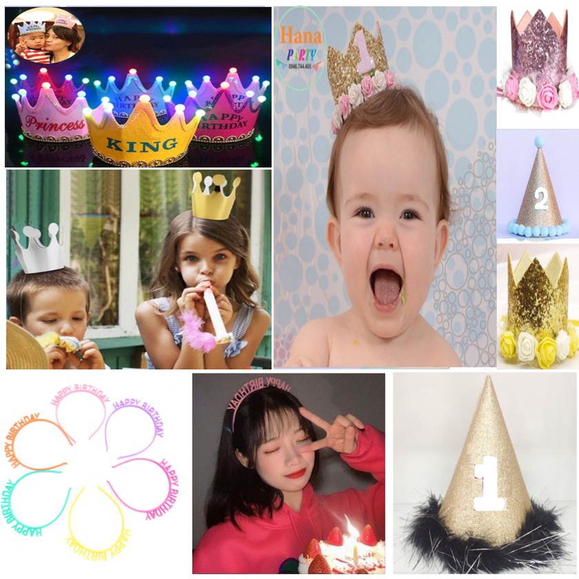 Cài Tóc Happy Birthay , Vương Miện Có Đèn Led, Nón Vương Miện, Nón Kim Tuyến Gắn Bông chủ tiệc Sinh Nhật Siêu Hot 2022