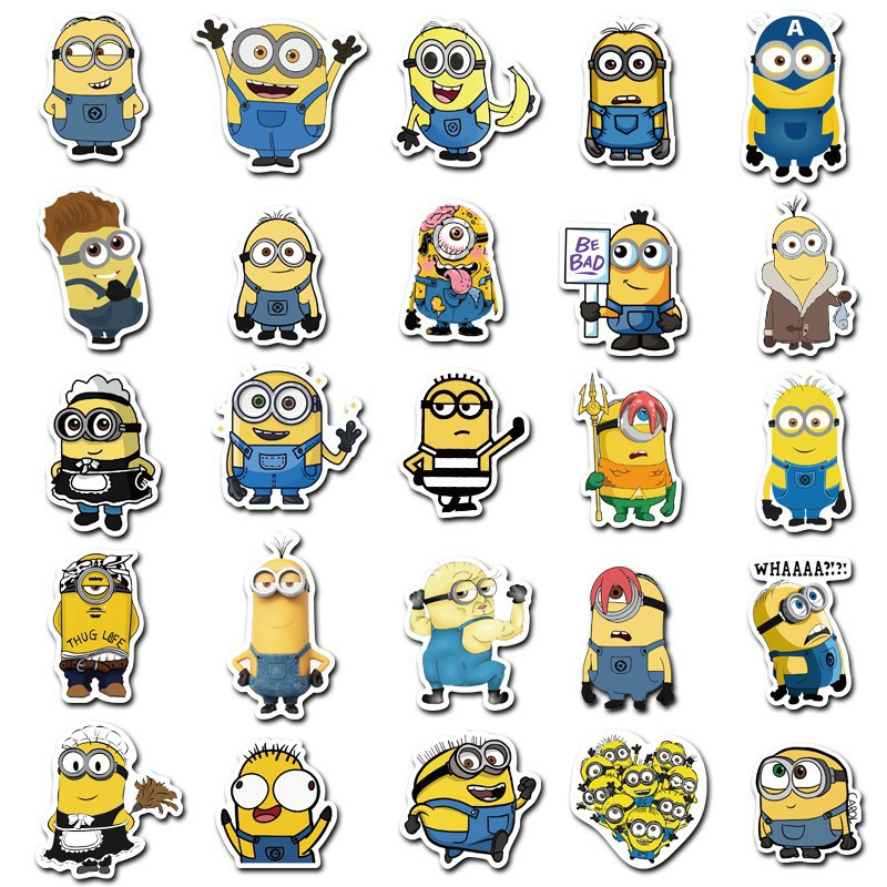 Set 10 sticker trang trí hình minion siêu đáng yêu dán nón bảo hiểm,điện thoại,laptop,..