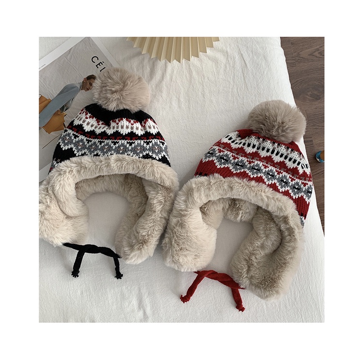 Mũ Len Dày Dặn Giữ Ấm Tai Chống Lạnh Phong Cách Hàn Quốc Cho Nữ