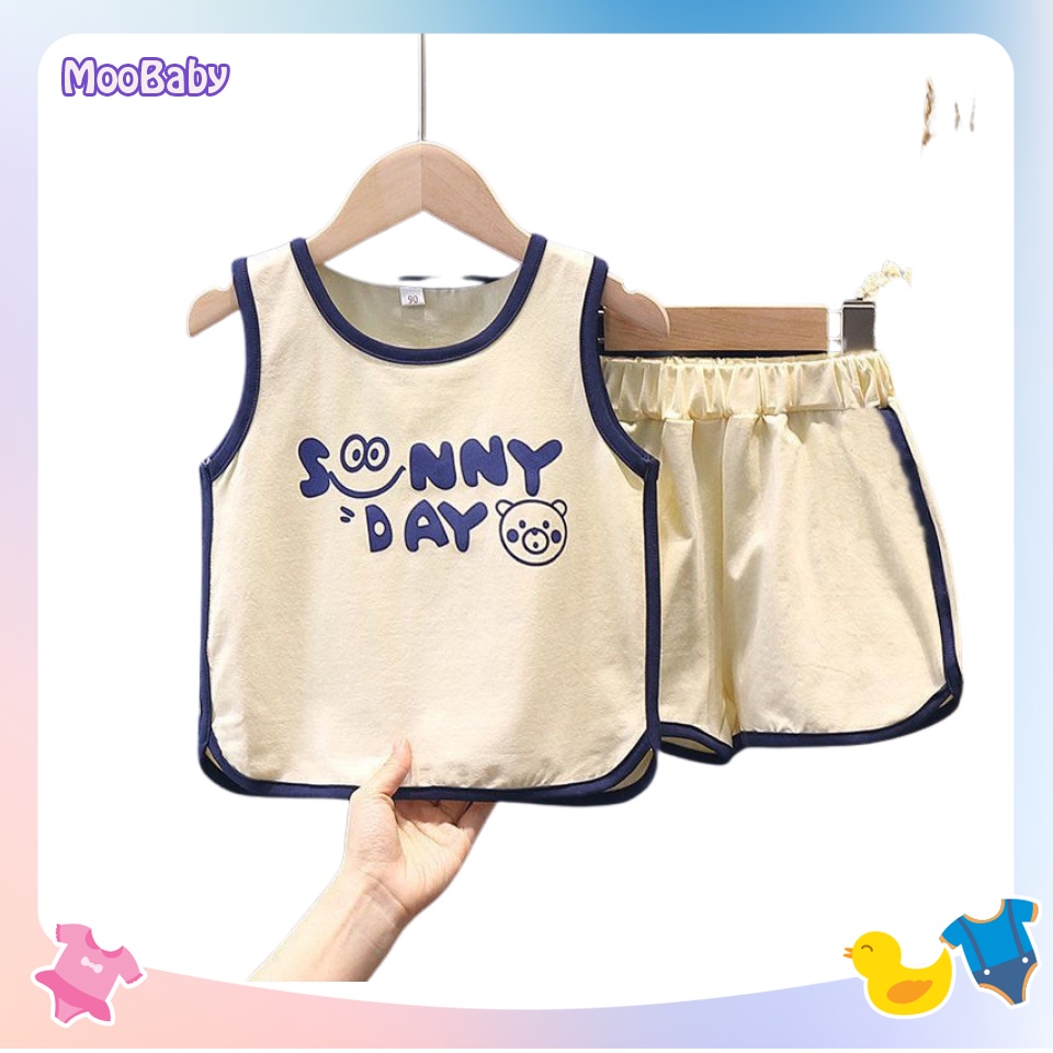 Quần áo bé trai,đồ bộ ba lỗ sát nách cho bé in chữ sunny day cực xinh,chất cotton co giãn thoáng mát - MOOBABY Shop