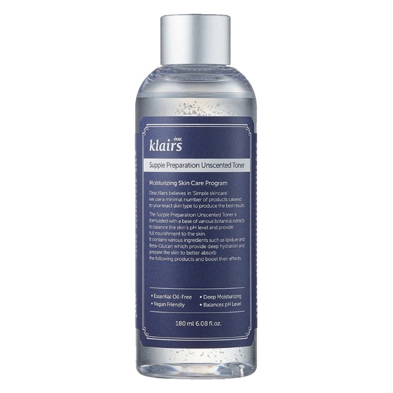 Nước Hoa Hồng Cấp Ẩm Không Mùi Dành Cho Da Nhạy Cảm Klairs Supple Preparation Unscented Toner 180ml