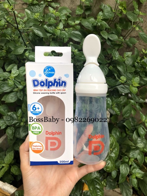 Bình tập ăn silicone cao cấp Dolphin 200ml