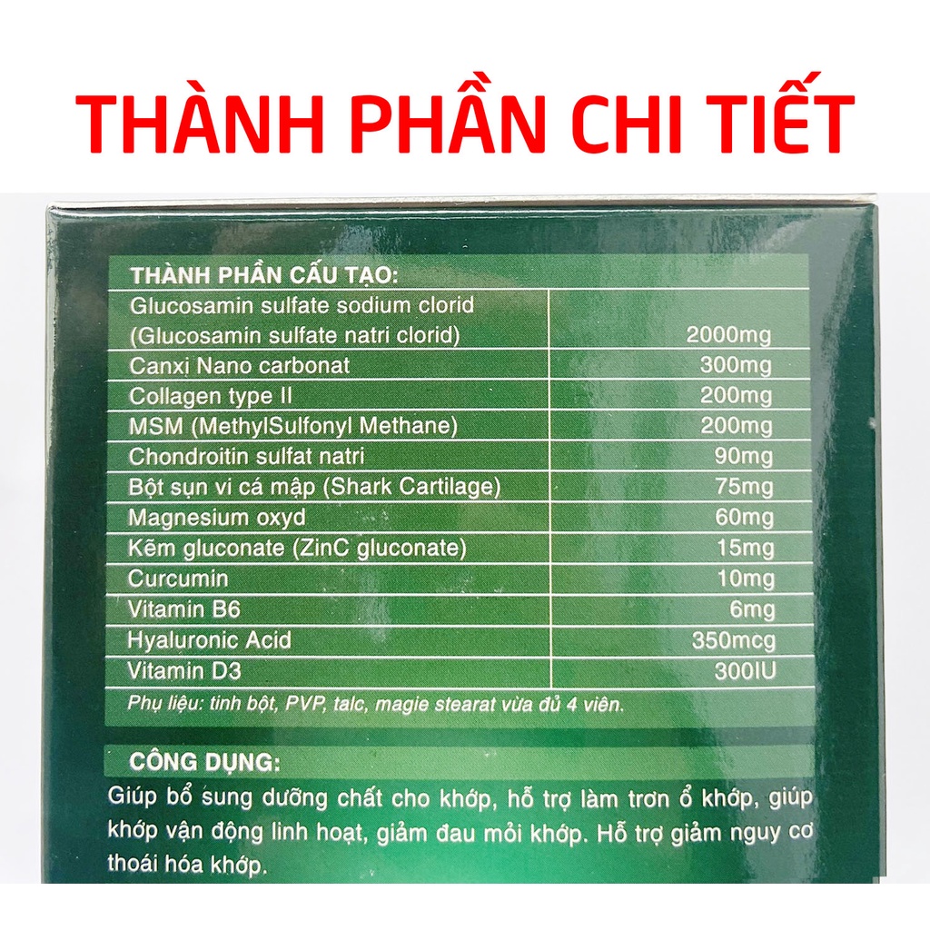 Viên xương khớp Glucosamin 2000mg giảm đau mỏi xương khớp, giảm thoái hóa khớp - Hộp 60 viên