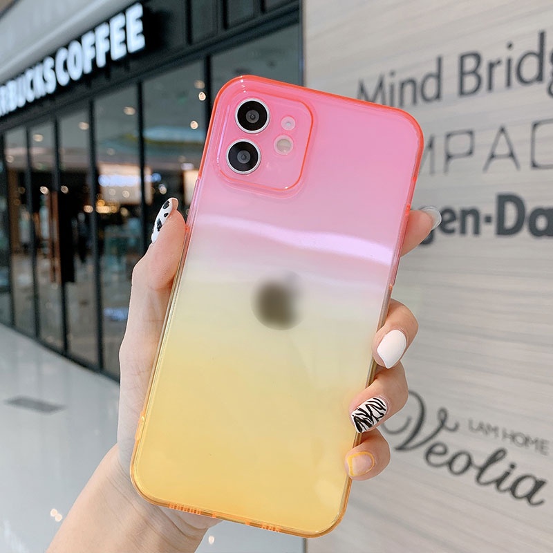 Ốp điện thoại mềm trong suốt chống rơi vỡ màu gradient dành cho iPhone 11 12 Pro Promax 6 6s 7 8 Plus X XS XR XSMax