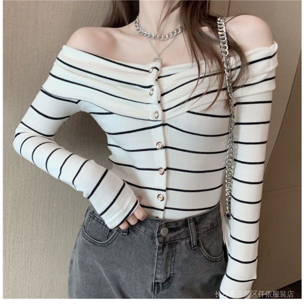 Áo Thun Tay Dài Hở Vai Phong Cách Phương Tây Thời Trang Mùa Thu Cho Nữ