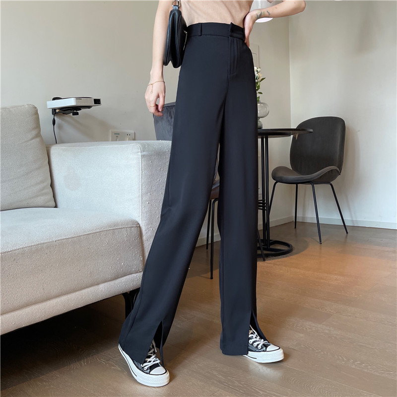 SUXI Quần Dài Lưng Cao Ống Rộng Xẻ Tà Thời Trang Thanh Lịch Cho Nữ