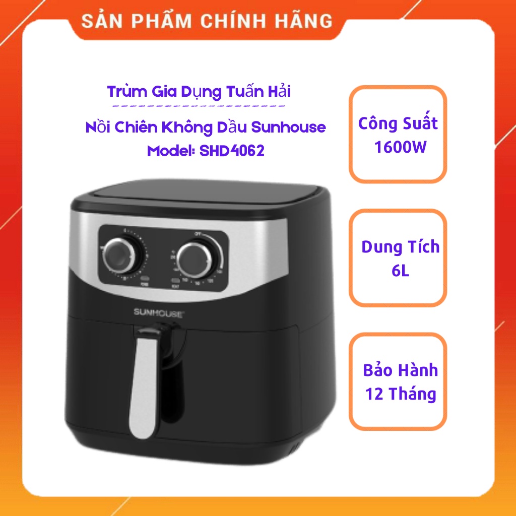 Nồi chiên không dầu 6L SUNHOUSE SHD4062