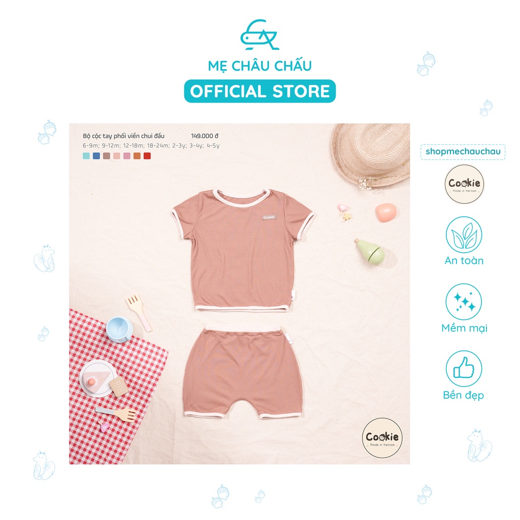 [FULL] Bộ Quần Áo Cộc Tay Cookie Phối Viền Chui Đầu (Size 6-9 Tháng Đến 2-3 Tuổi)
