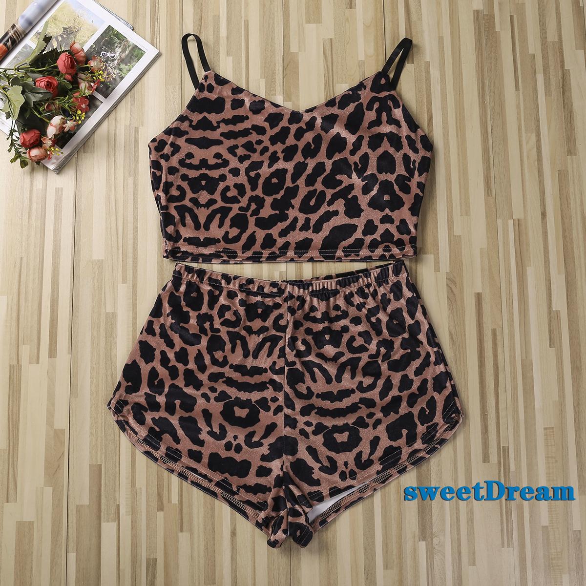 Set Đồ Ngủ Áo Sát Nách Cổ Chữ V Hoạ Tiết Da Báo + Quần Sọt | BigBuy360 - bigbuy360.vn