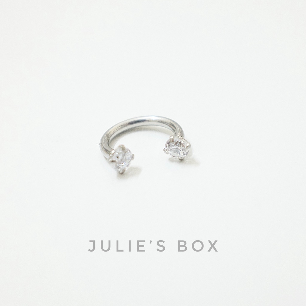 Khuyên Tai Titan Unisex Chữ U Màu Bạc 2 Đá Tròn 3mm Không Gỉ Sét Không Ngứa Bông Tai Julies Box 66