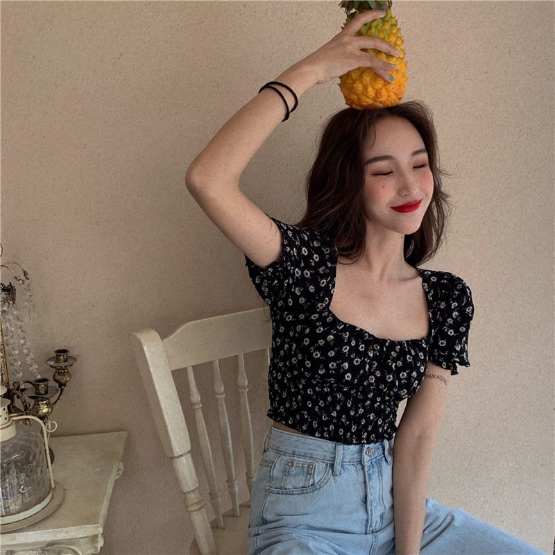 Áo Sơ Mi Chiffon Tay Lửng Cổ Vuông In Họa Tiết Hoa Phong Cách Hàn Quốc Thời Trang Cho Nữ | BigBuy360 - bigbuy360.vn