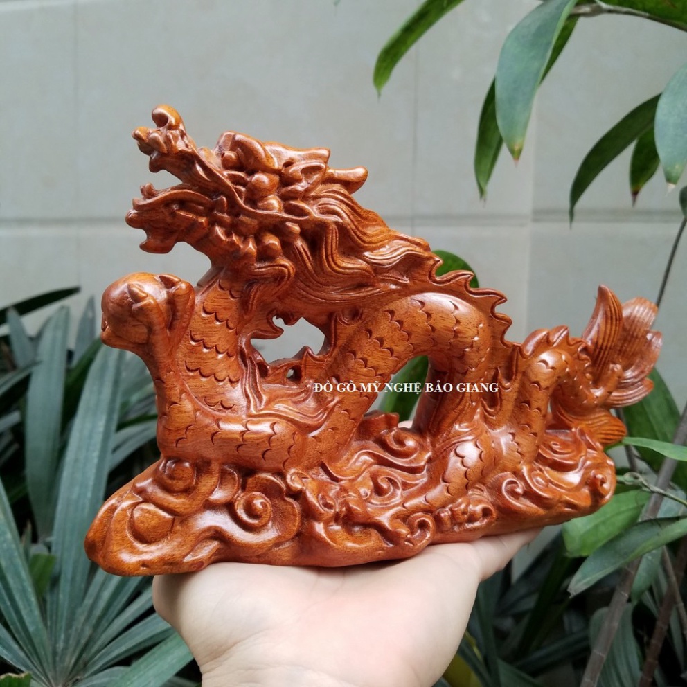 Tượng con rồng gỗ hương dài 25 cm