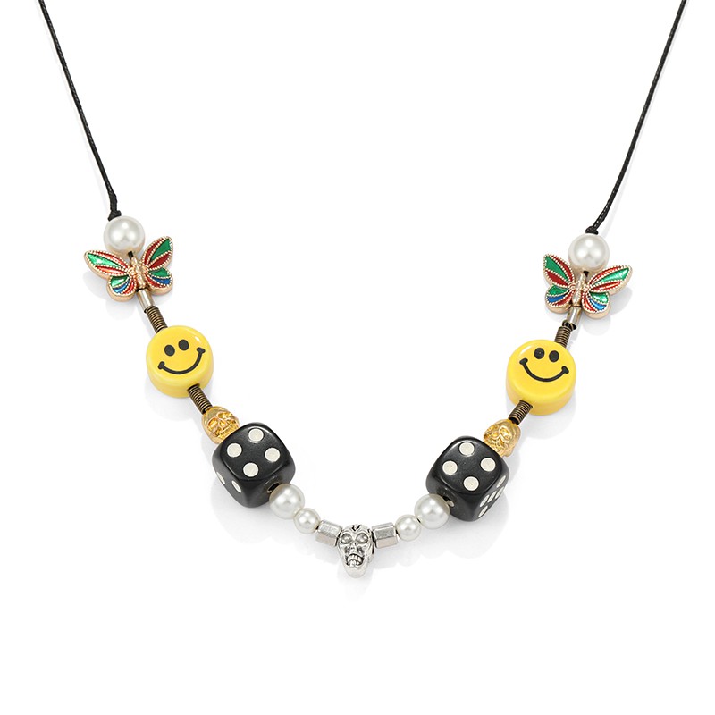 Dây chuyền mặt họa tiết đầu lâu đính ngọc trai nhân tạo phong cách hip hop đường phố