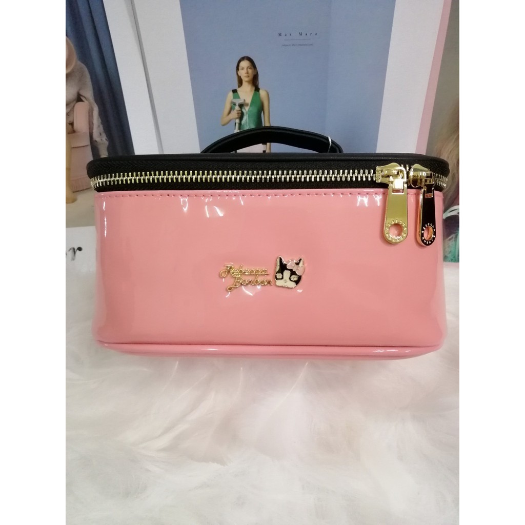 Hộp đựng mỹ phẩm có kính màu hồng PU #RebeccaBonbon chú cún Nhật Bản