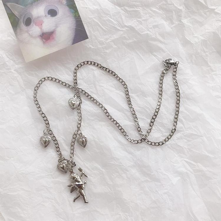 [Mã FASHIONCB232 hoàn tối đa 15K xu đơn 50K] Vintage Eros Cupid Archery Angel Heart Pendant Necklace | BigBuy360 - bigbuy360.vn