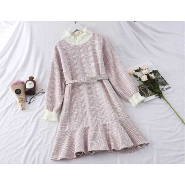 Sẵn - Váy Đầm Kẻ Sọc Thu Đông - KÈM HÌNH THẬT