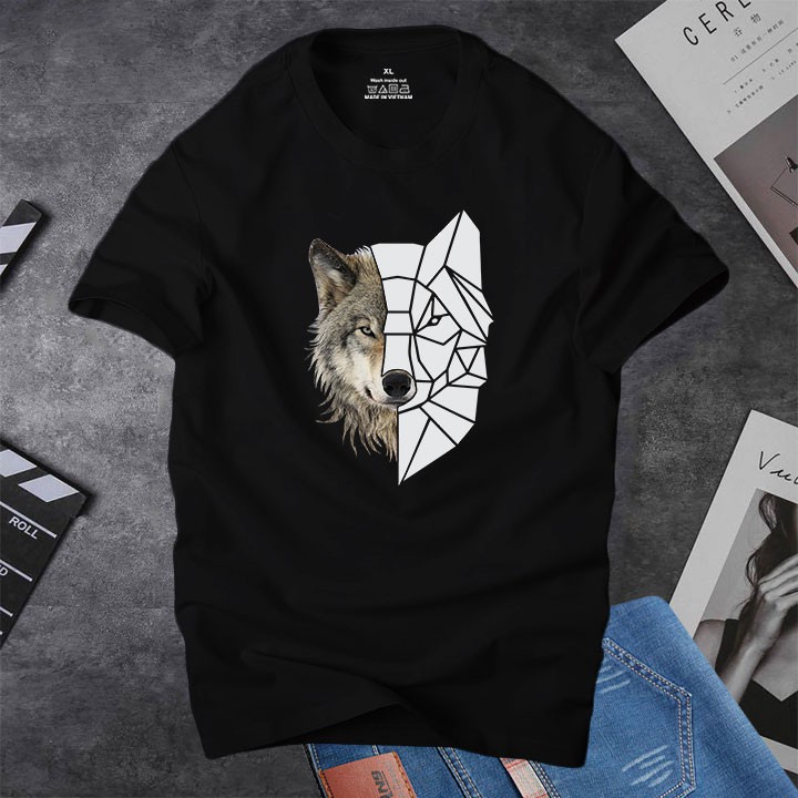 ♞☢Áo thun nam cổ tròn tay ngắn Depstyle WOLF PT86, in hình con sói cực ngầu