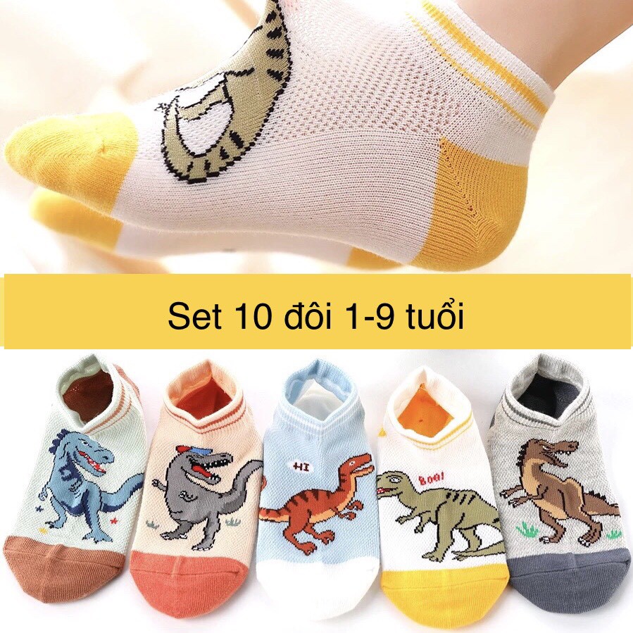 Set 10 đôi Tất bé trai hình siêu nhân [SAMKID] Vớ trẻ em hình khủng long chất cotton siêu đẹp