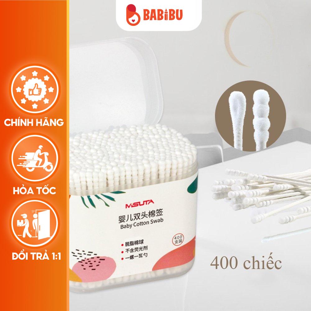 Tăm Bông Cho Bé Sơ Sinh, Bông Tự Nhiên, Hộp 400 Que Misuta-TB400M