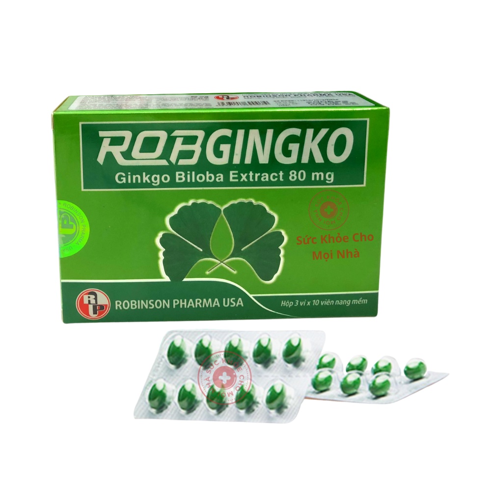 Robgingko. Viên uống bổ não hỗ trợ tăng cường tuần hoàn não và tăng trí nhớ lưu thông máu não hộp 30 viên