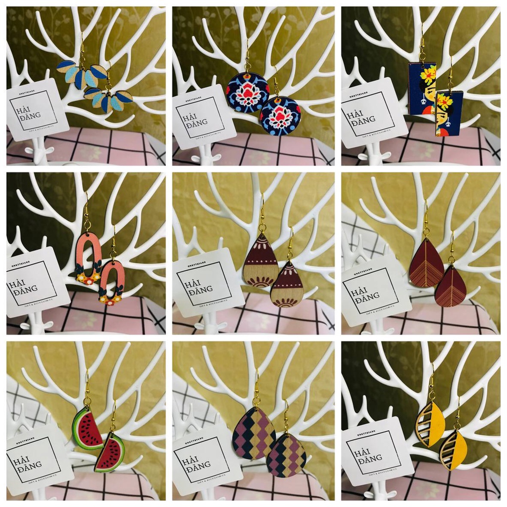 29 mẫu - Khuyên tai hoa tai gỗ móc nhựa không dị ứng vintage phong cách boho xinh xỉu sống ảo đi biển rất đẹp
