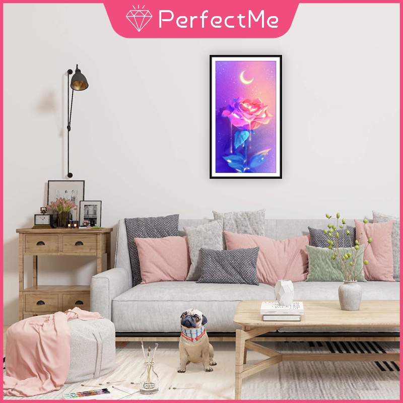 Bộ tranh đính đá DIY 30x50cm hình hoa hồng dùng để trang trí nhà