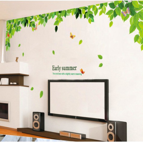 Decal trang trí tường Cỏ lá rơi và đàn bướm