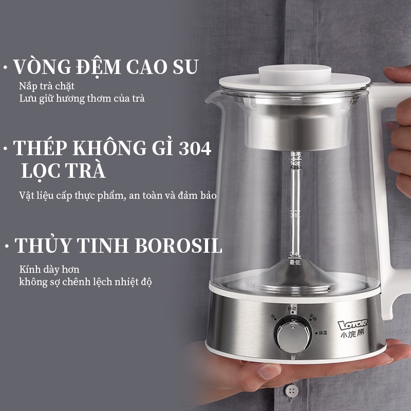 Ấm nấu trà đa năng siêu tốc Lotor 1,2L - Bình thuỷ tinh thiết kế sang trọng, có lõi lọc trà - Bảo hành 12 tháng