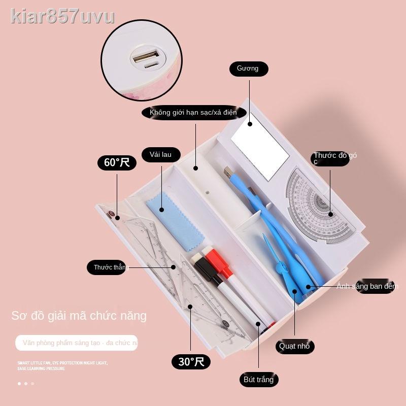 ❅✑❈Net nổi tiếng hộp văn phòng phẩm đa chức năng với sạc kho báu quạt đèn bàn thước sáng tạo thời trang tròn hộp đựng bú
