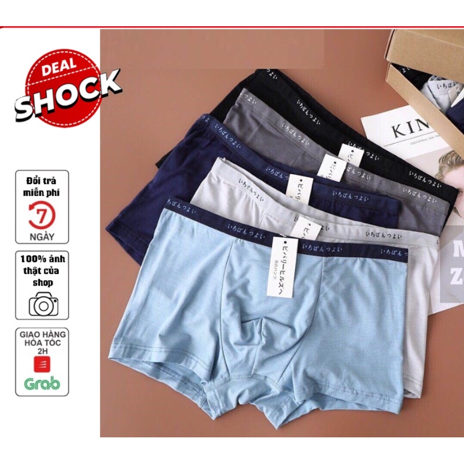 Set 4 chiếc quần lót nam kháng mùi kháng khuẩn boxer chun đúc,quần sịp đùi nam cotton cao cấp co giãn 4 chiều.