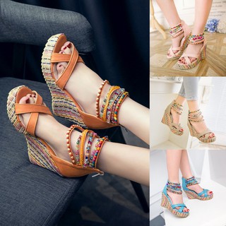 Giày sandal xỏ ngón đế xuồng đính hạt kiểu Bohemia