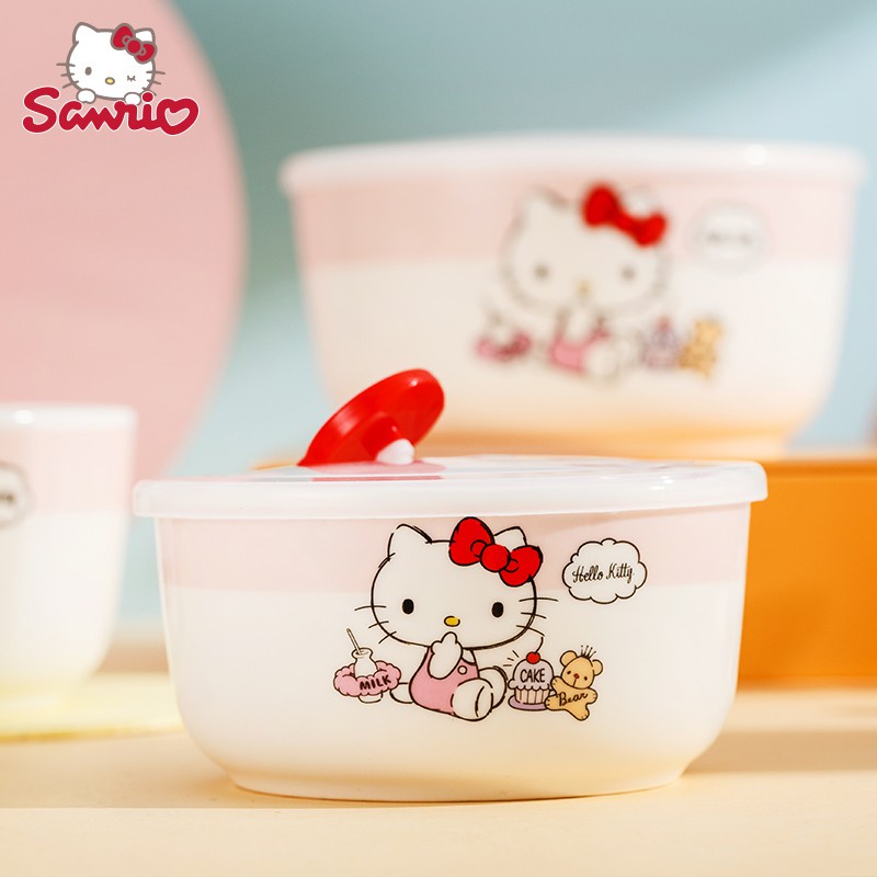 Hộp đựng cơm trưa Hellokitty bằng sứ có nắp đậy giữ nhiệt lò vi sóng