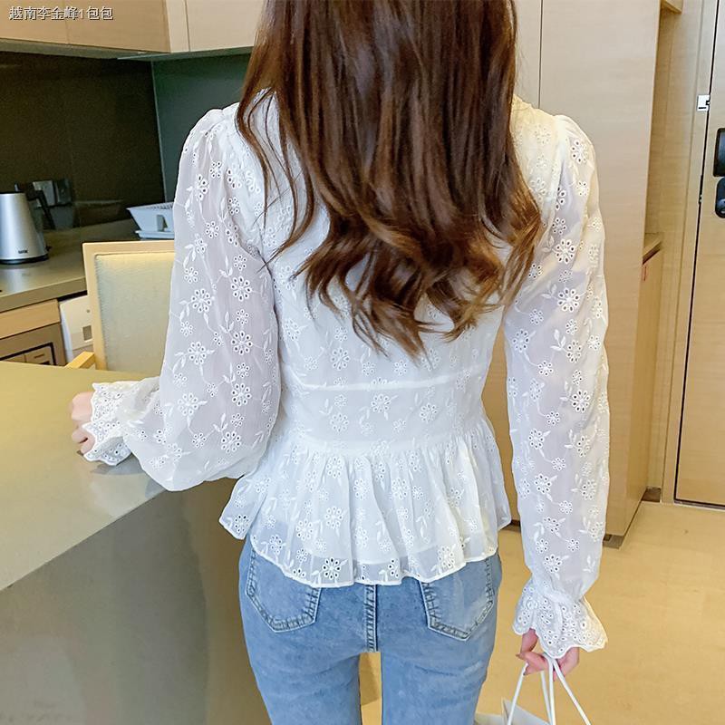 skirt dress page Dresses Dresses women's fashion long skirt long skirt tennis skirt tennis skirt caro skirt▩✹►Early autumn new style female Korean fairy blouse, white palace chiffon shirt, V-neck western embroidered small shirt