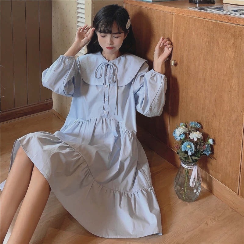 Đầm cổ thủy thủ dáng rộng thiết kế mới thời trang mùa xuân thu theo phong cách hàn quốc cho nữ