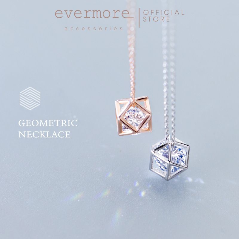 Dây chuyền bạc EVERMORE, vòng cổ hình học đính đá bạc ý 925, phong cách thanh lịch, minimalism - D031