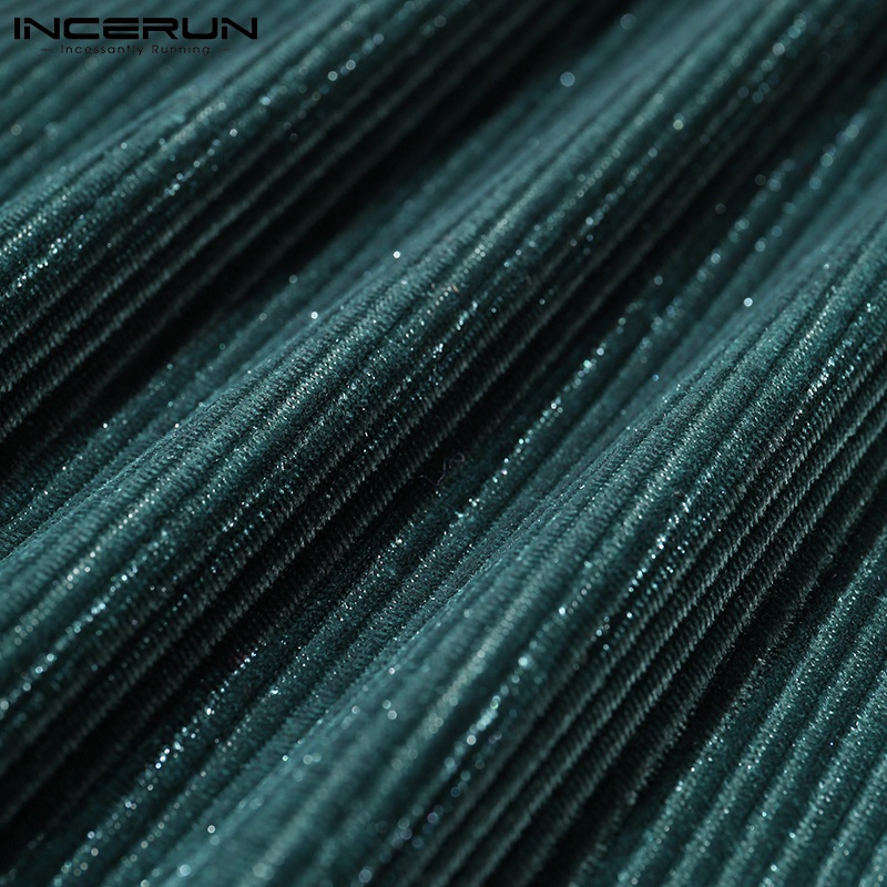 Áo nhung INCERUN tay dài cổ cao màu trơn kẻ sọc cho nam