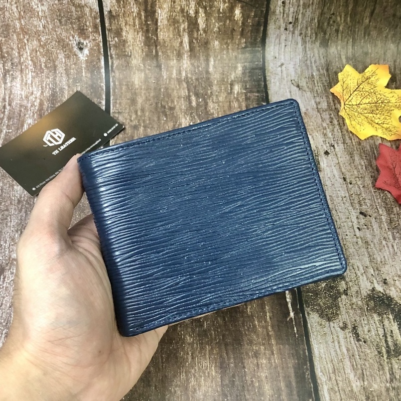 Ví Nam  Da Bò EPI Cao Cấp, Bóp Da Bò Thật, Lót Trong Da Heo, Màu Xanh Navy Dáng Ngang - BH 24 Tháng