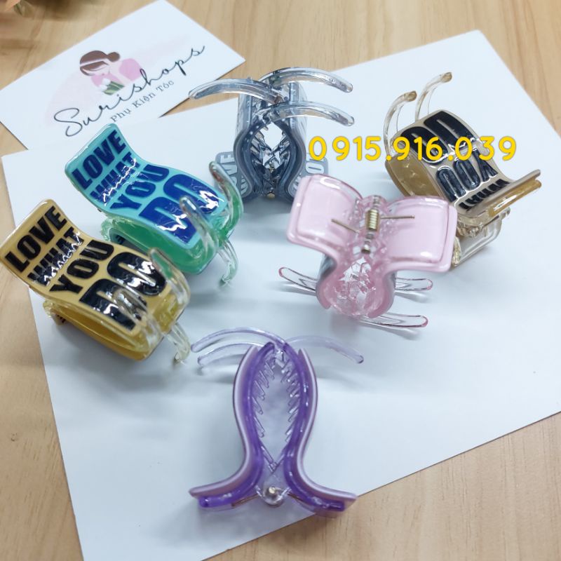 Kẹp tóc mica càng cua 2 lớp, kẹp tóc chữ love
