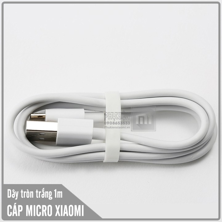 Cáp sạc Micro Xiaomi dây tròn trắng 1M
