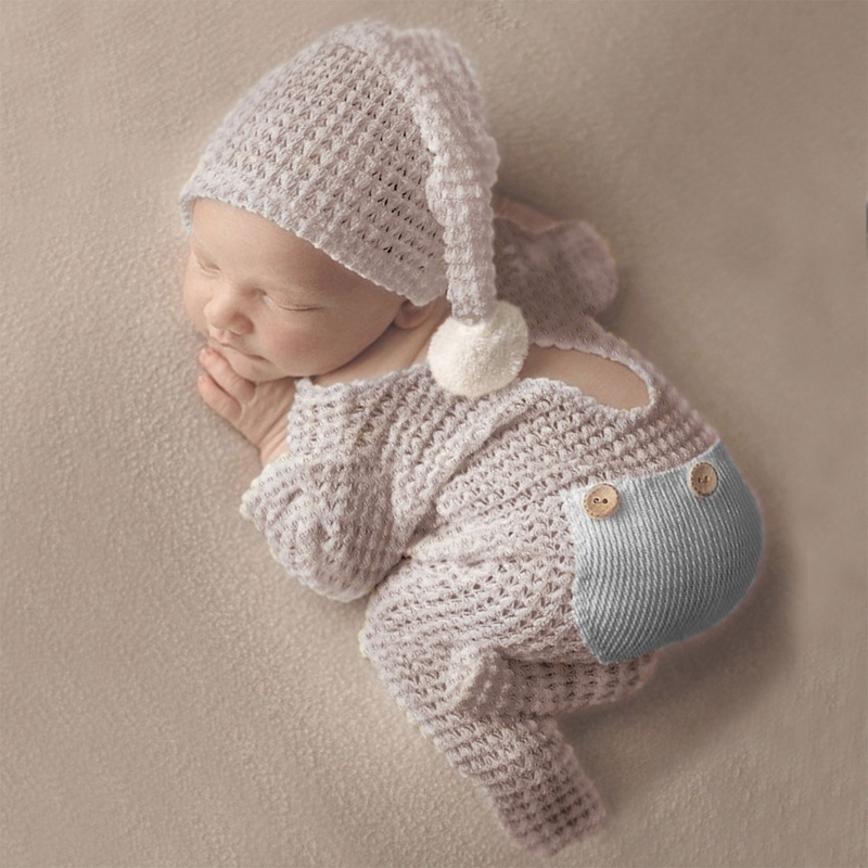Bộ Áo Liền Quần Dệt Kim Mềm Mại Kèm Mũ Cho Bé Chụp Ảnh