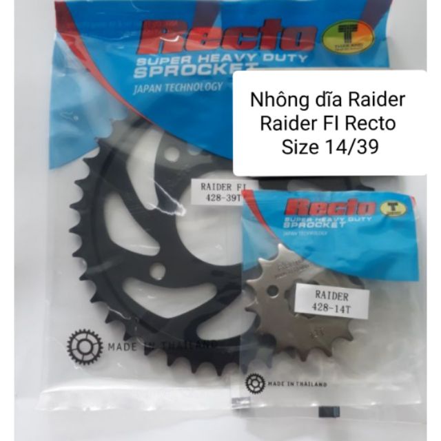 Bộ Nhông sên dĩa Recto Satria Raider “ Size 38 đến 44 “ 9Li , chính hãng