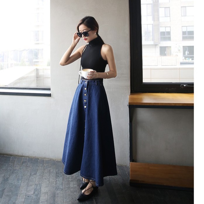 Chân váy jean dài xòe quãng châu | BigBuy360 - bigbuy360.vn