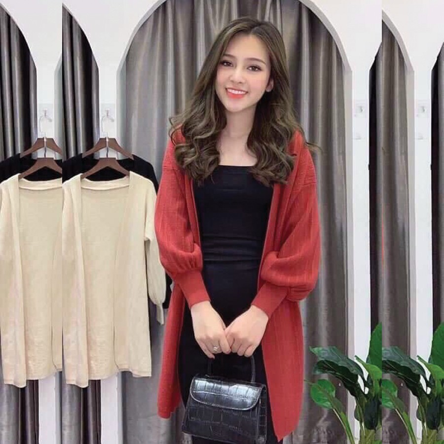 Áo Khoác Cardigan Len Nữ Dáng Dài TEMA - Áo Khoác Cardigan Len Tay Bồng | BigBuy360 - bigbuy360.vn
